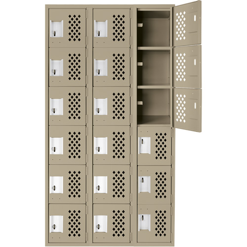 Petit casier perfor&eacute; Clean-Line, 6 niveaux, Bloc de 3, 15" x 72" x 12", Acier Cintas