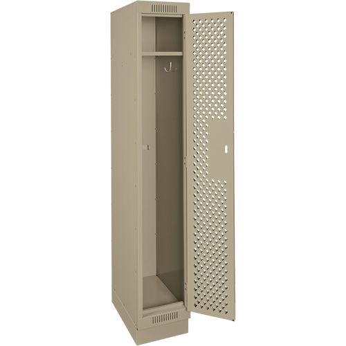 Clean Line Lockers, 12" x 15" x 76", Steel, Beige, Rivet (Assembled), Perforated Cintas