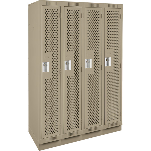 Clean Line Lockers, Bank of 4, 48" x 12" x 76", Steel, Beige, Rivet (Assembled), Perforated Cintas