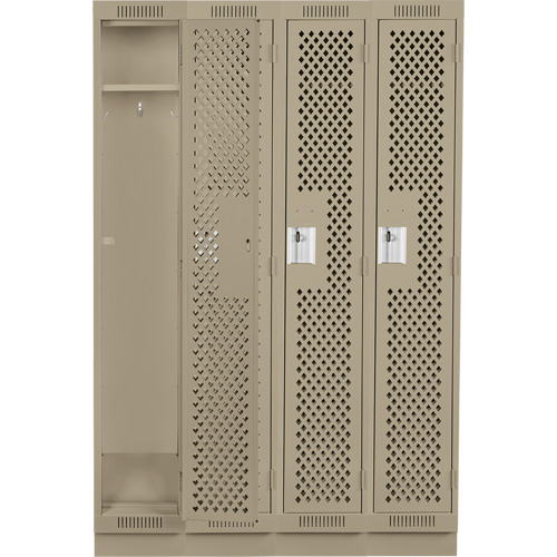 Clean Line Lockers, Bank of 4, 48" x 12" x 76", Steel, Beige, Rivet (Assembled), Perforated Cintas
