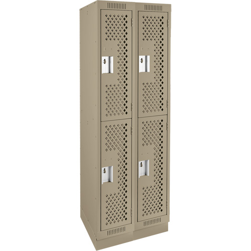Clean Line Lockers, 2 -tier, Bank of 2, 24" x 12" x 76", Steel, Beige, Rivet (Assembled), Perforated Cintas