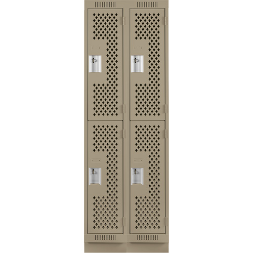 Clean Line Lockers, 2 -tier, Bank of 2, 24" x 12" x 76", Steel, Beige, Rivet (Assembled), Perforated Cintas