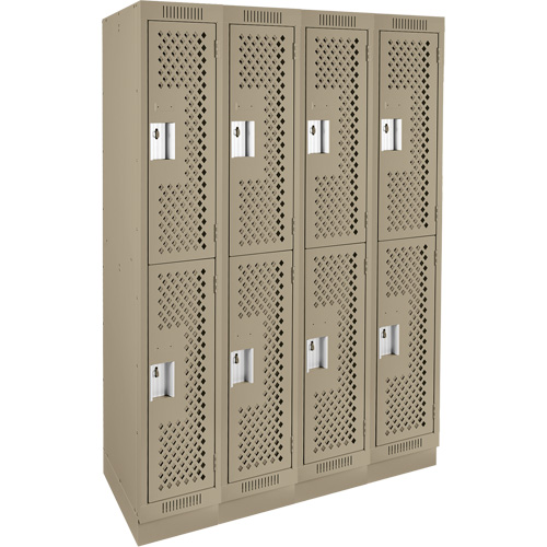 Clean Line Lockers, 2 -tier, Bank of 4, 48" x 12" x 76", Steel, Beige, Rivet (Assembled), Perforated Cintas
