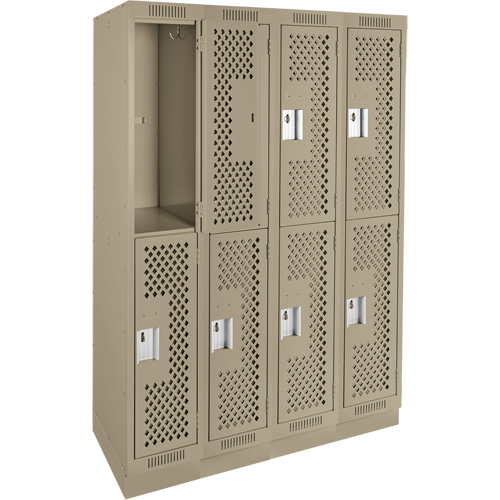Clean Line Lockers, 2 -tier, Bank of 4, 48" x 12" x 76", Steel, Beige, Rivet (Assembled), Perforated Cintas
