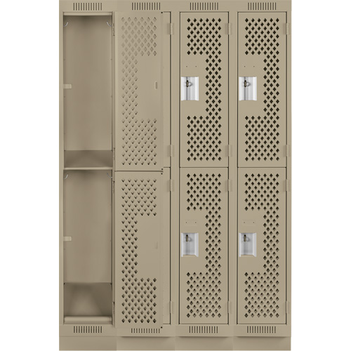 Clean Line Lockers, 2 -tier, Bank of 4, 48" x 12" x 76", Steel, Beige, Rivet (Assembled), Perforated Cintas
