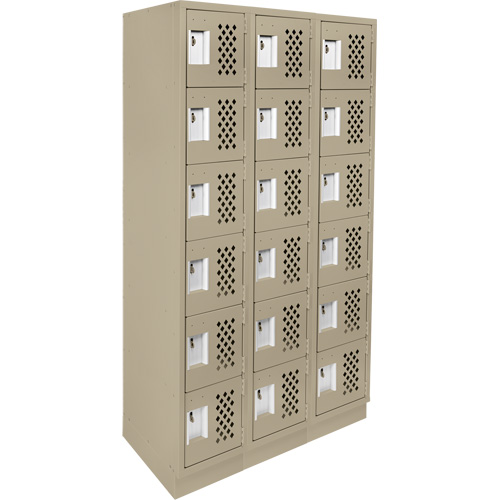 Assembled Lockerettes Clean Line Perforated Economy Lockers, 6 -tier, Bank of 3, 18" x 72" x 12", Steel Cintas