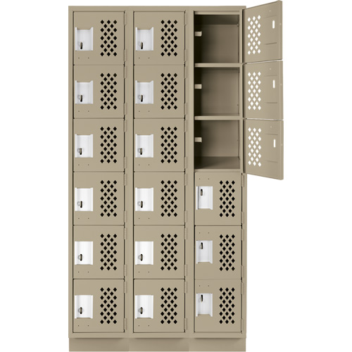 Assembled Lockerettes Clean Line Perforated Economy Lockers, 6 -tier, Bank of 3, 18" x 72" x 12", Steel Cintas