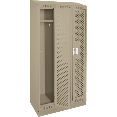 Clean Line Lockers, Bank of 3, 36" x 15" x 82", Steel, Beige, Rivet (Assembled), Perforated Cintas