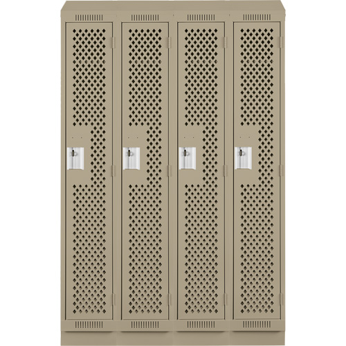 Clean Line Lockers, Bank of 4, 48" x 18" x 82", Steel, Beige, Rivet (Assembled), Perforated Cintas