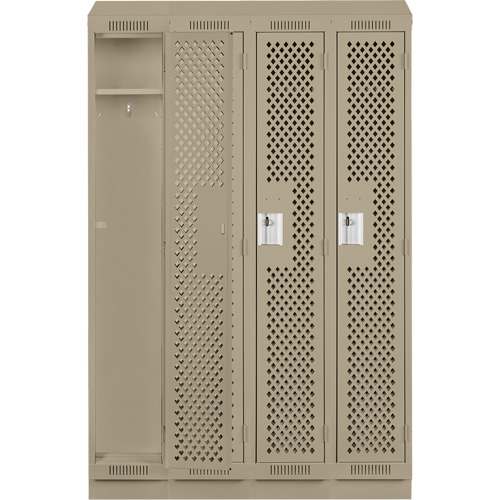 Clean Line Lockers, Bank of 4, 48" x 18" x 82", Steel, Beige, Rivet (Assembled), Perforated Cintas