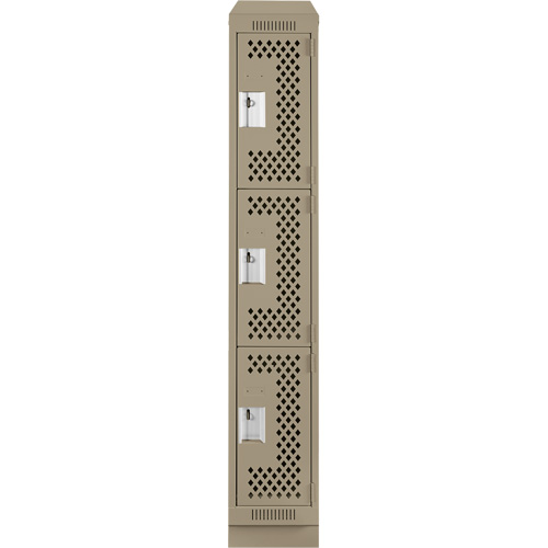 Casiers Clean Line, 3 niveaux, 12" x 18" x 82", Acier, Beige, Rivet (assembl&eacute;), Perfor&eacute; Cintas