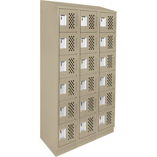 Assembled Lockerettes Clean Line Perforated Economy Lockers, 6 -tier, Bank of 3, 18" x 72" x 12", Steel Cintas