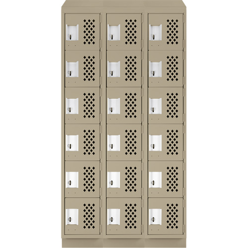 Assembled Lockerettes Clean Line Perforated Economy Lockers, 6 -tier, Bank of 3, 18" x 72" x 12", Steel Cintas