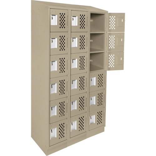 Assembled Lockerettes Clean Line Perforated Economy Lockers, 6 -tier, Bank of 3, 18" x 72" x 12", Steel Cintas