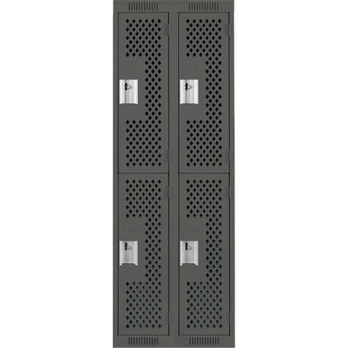 Casiers Clean Line, 2 niveaux, Bloc de 2, 24" x 12" x 72", Acier, Charbon, Rivet (assembl&eacute;), Perfor&eacute; Cintas