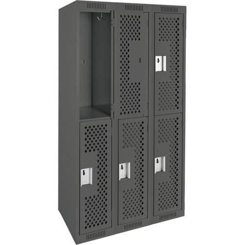 Casiers Clean Line, 2 niveaux, Bloc de 3, 36" x 12" x 72", Acier, Charbon, Rivet (assembl&eacute;), Perfor&eacute; Cintas