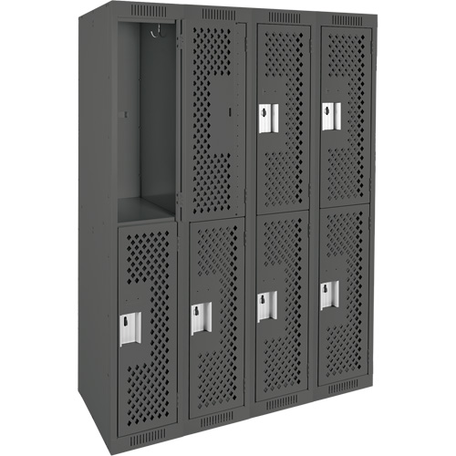 Casiers Clean Line, 2 niveaux, Bloc de 4, 48" x 12" x 72", Acier, Charbon, Rivet (assembl&eacute;), Perfor&eacute; Cintas