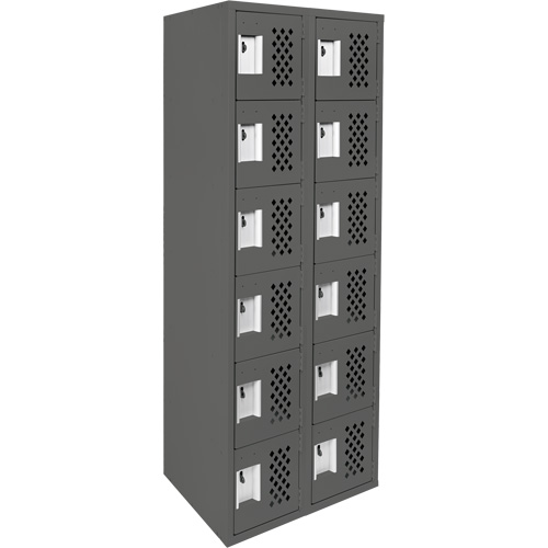 Assembled Lockerettes Clean Line Perforated Economy Lockers, 6 -tier, Bank of 2, 18" x 72" x 12", Steel Cintas