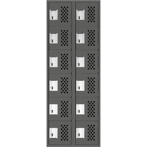 Assembled Lockerettes Clean Line Perforated Economy Lockers, 6 -tier, Bank of 2, 18" x 72" x 12", Steel Cintas