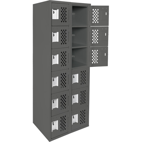 Assembled Lockerettes Clean Line Perforated Economy Lockers, 6 -tier, Bank of 2, 18" x 72" x 12", Steel Cintas