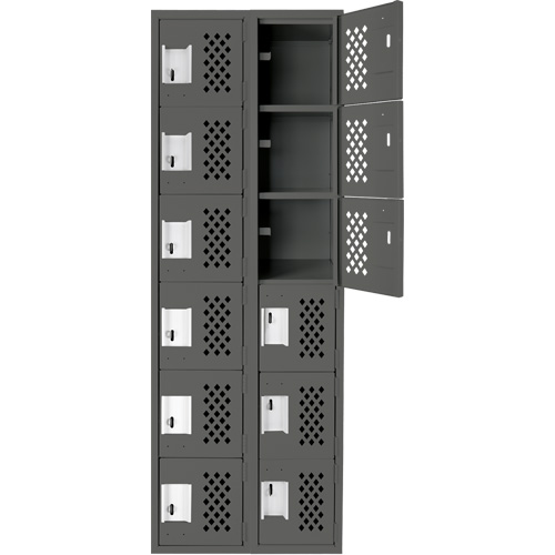 Assembled Lockerettes Clean Line Perforated Economy Lockers, 6 -tier, Bank of 2, 18" x 72" x 12", Steel Cintas