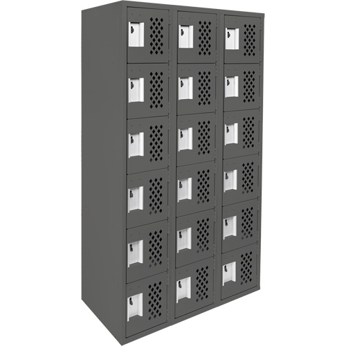 Assembled Lockerettes Clean Line Perforated Economy Lockers, 6 -tier, Bank of 3, 18" x 72" x 12", Steel Cintas