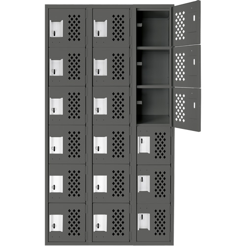 Assembled Lockerettes Clean Line Perforated Economy Lockers, 6 -tier, Bank of 3, 18" x 72" x 12", Steel Cintas