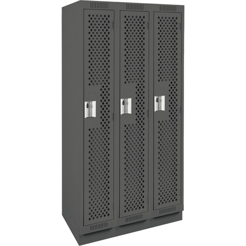 Clean Line Lockers, Bank of 3, 36" x 12" x 76", Steel, Charcoal, Rivet (Assembled), Perforated Cintas