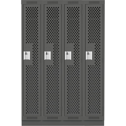 Clean Line Lockers, Bank of 4, 48" x 15" x 76", Steel, Charcoal, Rivet (Assembled), Perforated Cintas
