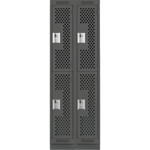 Clean Line Lockers, 2 -tier, Bank of 2, 24" x 12" x 76", Steel, Charcoal, Rivet (Assembled), Perforated Cintas