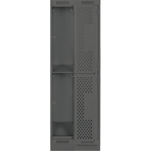 Clean Line Lockers, 2 -tier, Bank of 2, 24" x 12" x 76", Steel, Charcoal, Rivet (Assembled), Perforated Cintas