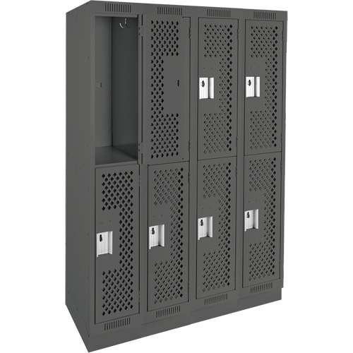 Casiers Clean Line, 2 niveaux, Bloc de 4, 48" x 12" x 76", Acier, Charbon, Rivet (assembl&eacute;), Perfor&eacute; Cintas
