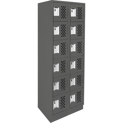 Assembled Lockerettes Clean Line Perforated Economy Lockers, 6 -tier, Bank of 2, 18" x 72" x 12", Steel Cintas