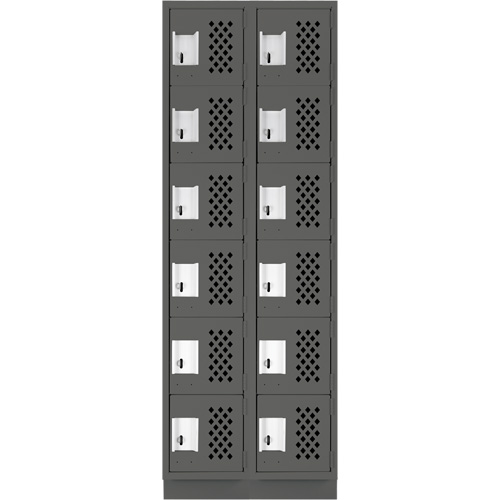Assembled Lockerettes Clean Line Perforated Economy Lockers, 6 -tier, Bank of 2, 18" x 72" x 12", Steel Cintas