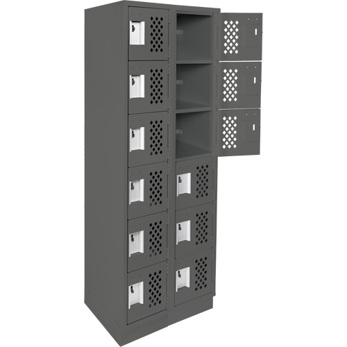 Assembled Lockerettes Clean Line Perforated Economy Lockers, 6 -tier, Bank of 2, 18" x 72" x 12", Steel Cintas
