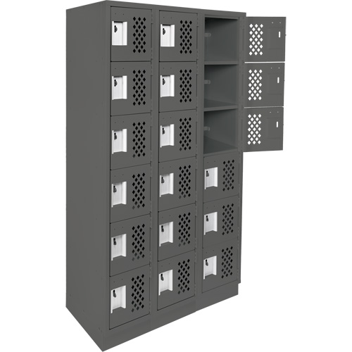 Assembled Lockerettes Clean Line Perforated Economy Lockers, 6 -tier, Bank of 3, 18" x 72" x 12", Steel Cintas