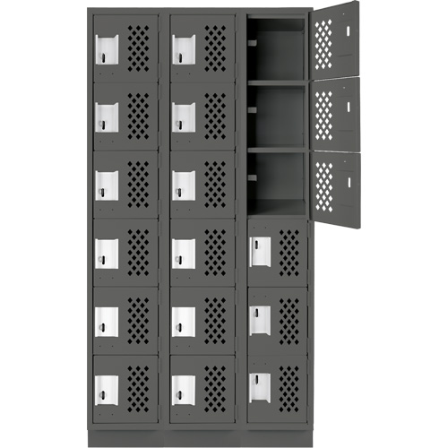 Assembled Lockerettes Clean Line Perforated Economy Lockers, 6 -tier, Bank of 3, 18" x 72" x 12", Steel Cintas