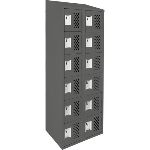 Assembled Lockerettes Clean Line Perforated Economy Lockers, 6 -tier, Bank of 2, 18" x 72" x 12", Steel Cintas