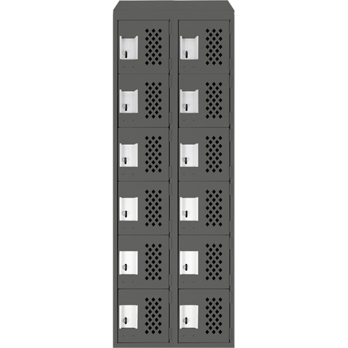 Assembled Lockerettes Clean Line Perforated Economy Lockers, 6 -tier, Bank of 2, 18" x 72" x 12", Steel Cintas