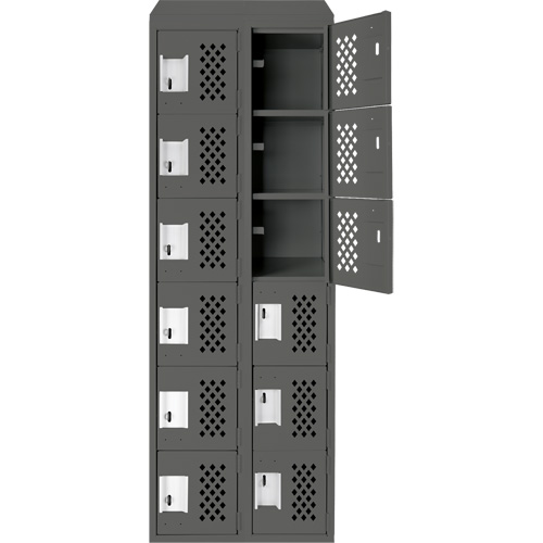 Assembled Lockerettes Clean Line Perforated Economy Lockers, 6 -tier, Bank of 2, 18" x 72" x 12", Steel Cintas