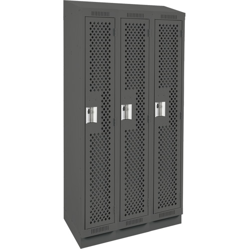 Clean Line Lockers, Bank of 3, 36" x 18" x 82", Steel, Charcoal, Rivet (Assembled), Perforated Cintas