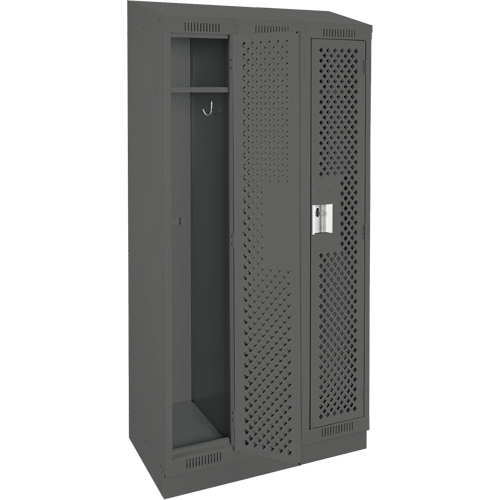 Clean Line Lockers, Bank of 3, 36" x 18" x 82", Steel, Charcoal, Rivet (Assembled), Perforated Cintas