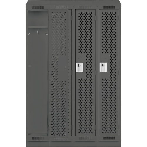 Clean Line Lockers, Bank of 4, 48" x 18" x 82", Steel, Charcoal, Rivet (Assembled), Perforated Cintas