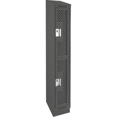 Clean Line Lockers, 2 -tier, 12" x 18" x 82", Steel, Charcoal, Rivet (Assembled), Perforated Cintas
