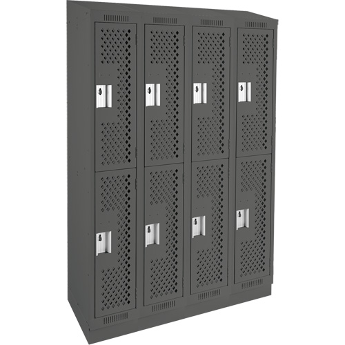 Clean Line Lockers, 2 -tier, Bank of 4, 48" x 18" x 82", Steel, Charcoal, Rivet (Assembled), Perforated Cintas