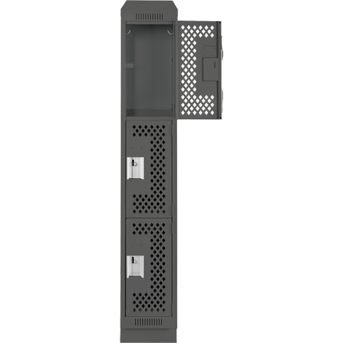 Clean Line Lockers, 3 -tier, 12" x 15" x 82", Steel, Charcoal, Rivet (Assembled), Perforated Cintas