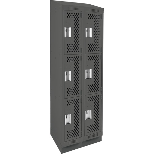 Clean Line Lockers, 3 -tier, Bank of 2, 24" x 15" x 82", Steel, Charcoal, Rivet (Assembled), Perforated Cintas