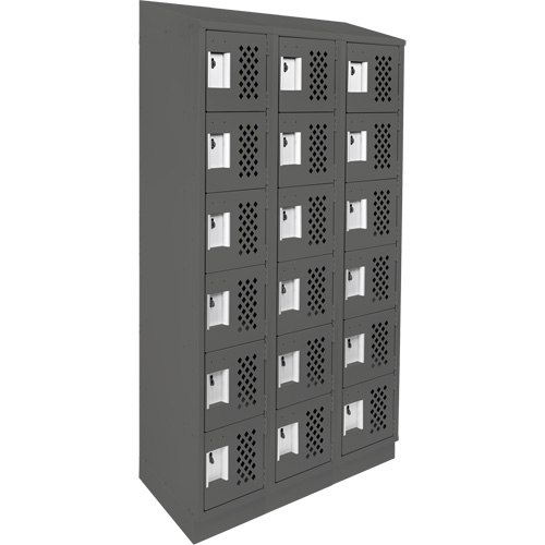 Assembled Lockerettes Clean Line Perforated Economy Lockers, 6 -tier, Bank of 3, 18" x 72" x 12", Steel Cintas