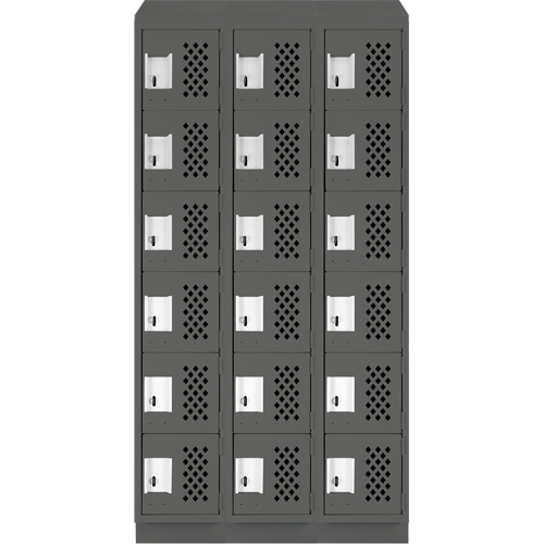 Assembled Lockerettes Clean Line Perforated Economy Lockers, 6 -tier, Bank of 3, 18" x 72" x 12", Steel Cintas