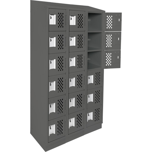 Assembled Lockerettes Clean Line Perforated Economy Lockers, 6 -tier, Bank of 3, 18" x 72" x 12", Steel Cintas